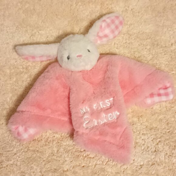 NWOT~ White Bunny Rabbit with Pink Embroidered 1st Easter Baby Security Blanket - Picture 2 of 11